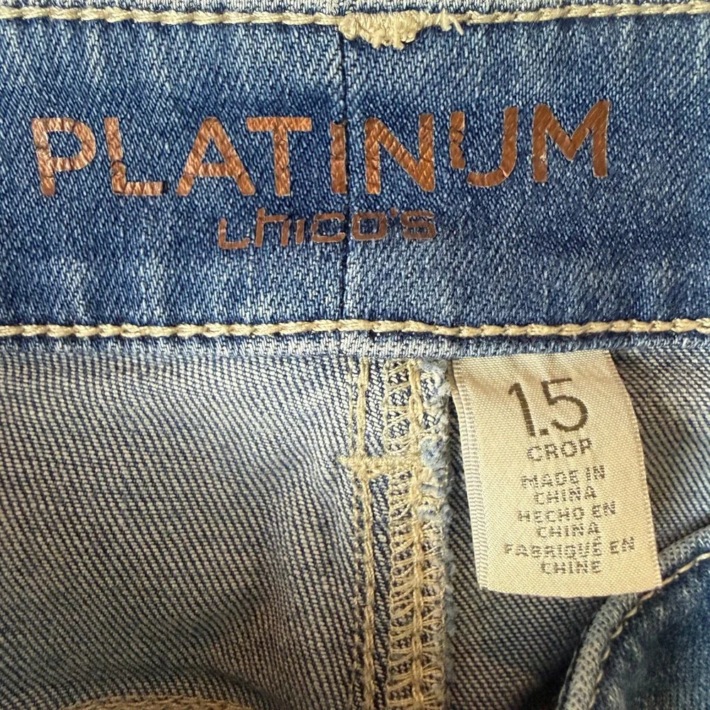 Chicos Platinum Crop Jeans‎ 1.5 Women 10 Blue Medium Wash Stretch Straight Leg